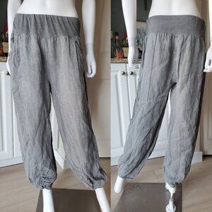 Tina Stephens Italy Grey Linen Low Rise Pants
